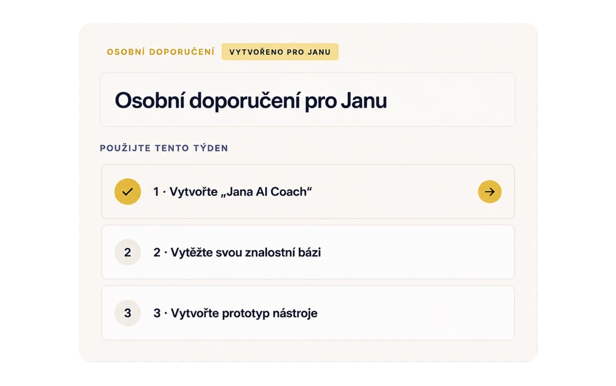 Ukázka osobního doporučení vytvořeného pro účastnici Janu