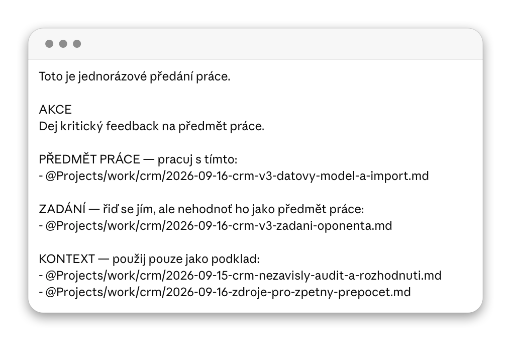 Ukázka jednorázového předání práce mezi agenty nebo lidmi